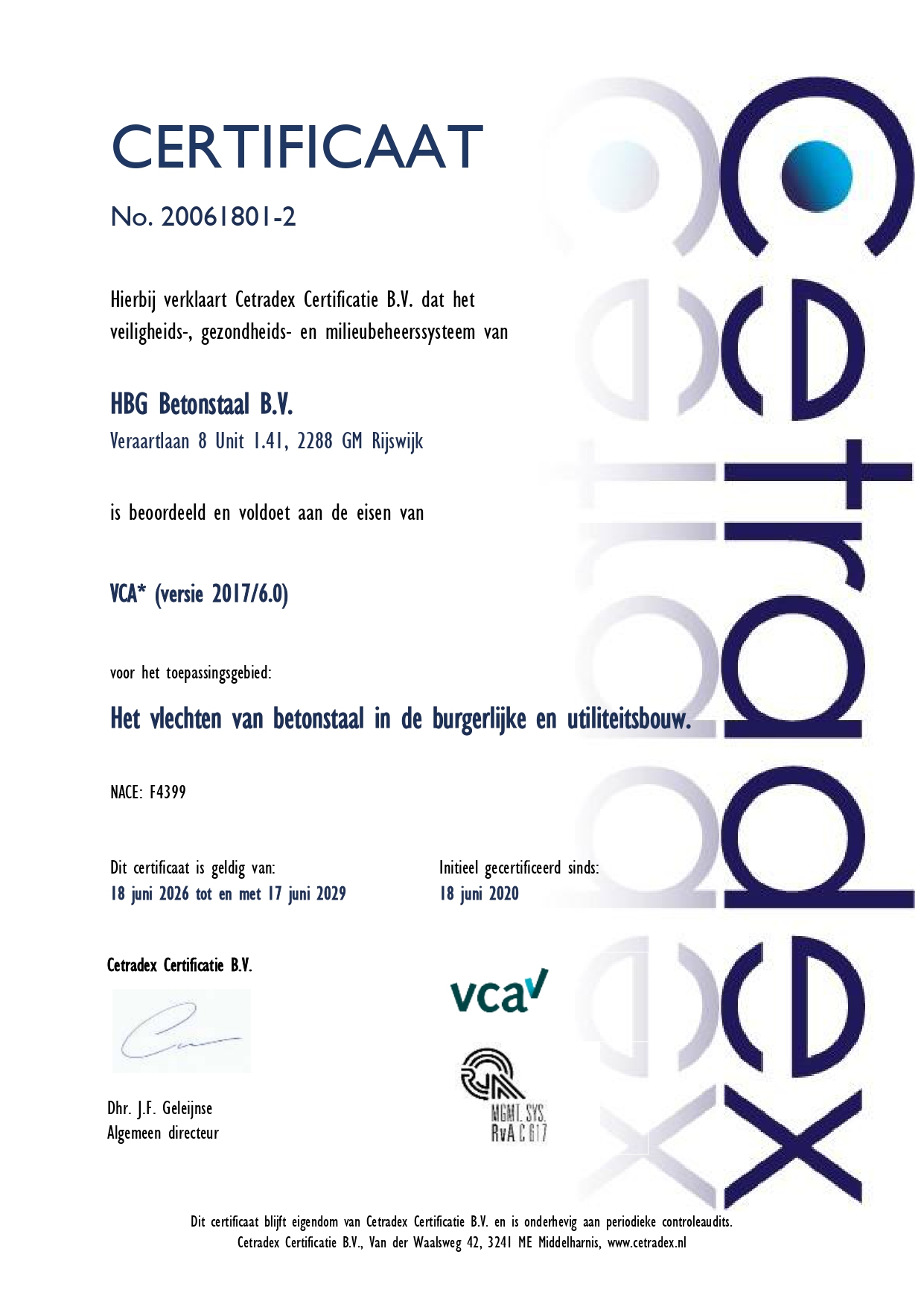 VCA certificaat HBG Betonstaal B.V.